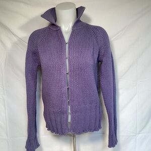 J. Crew Lavender Cotton Cardigan Sweater Ribbed Collar Women’s Size Large VTG